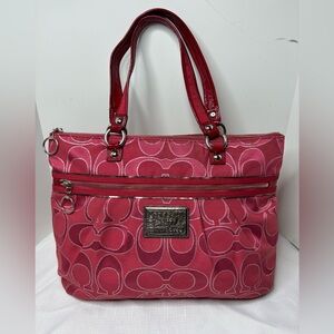 COACH poppy 17890 RUBY RED lurex outline Glam Tote shoulder bag/purse